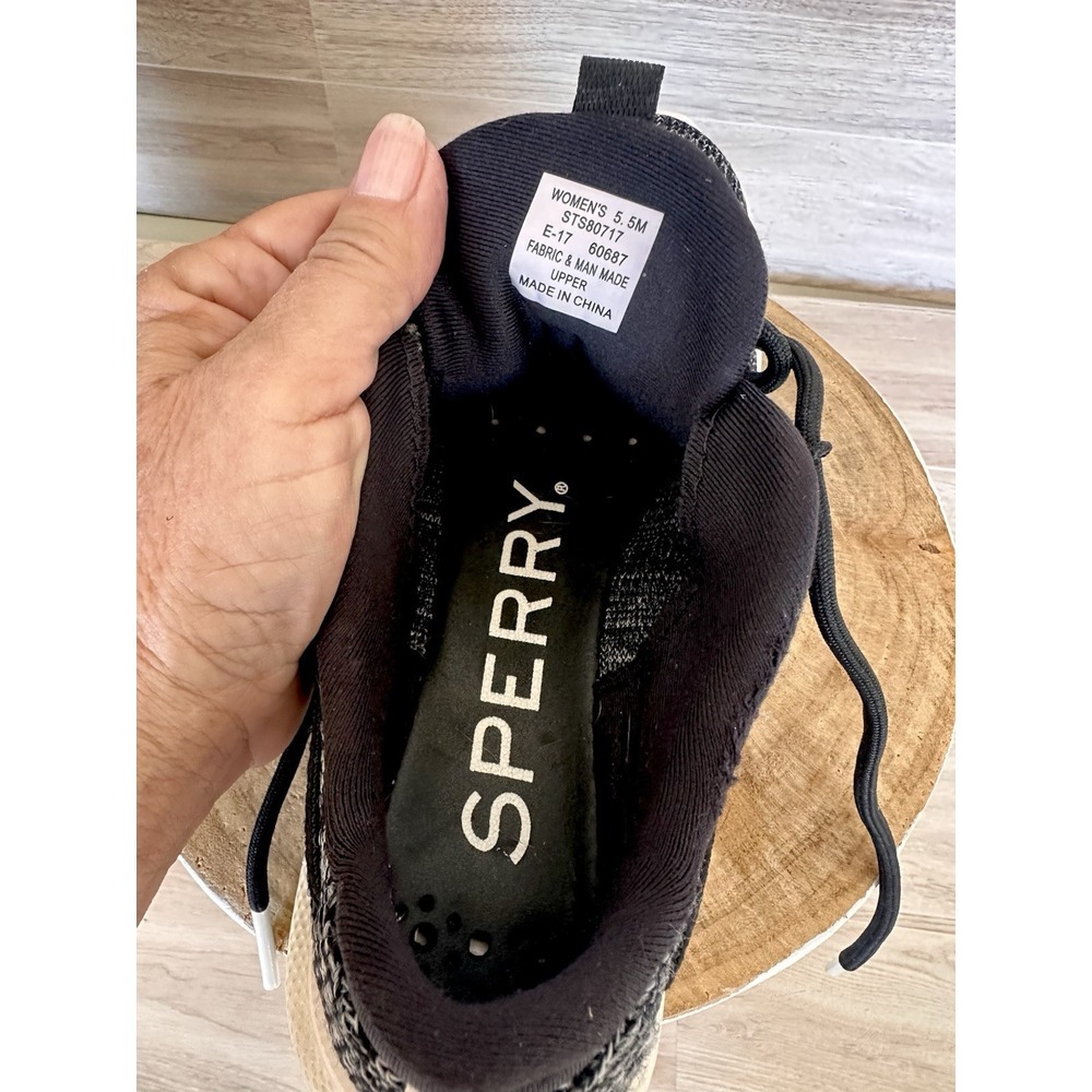 Sperry 7 Seas 3-Eye Sneakers Women's Sz 5.5 Black Knit Shoes Wedge - Picture 9 of 9
